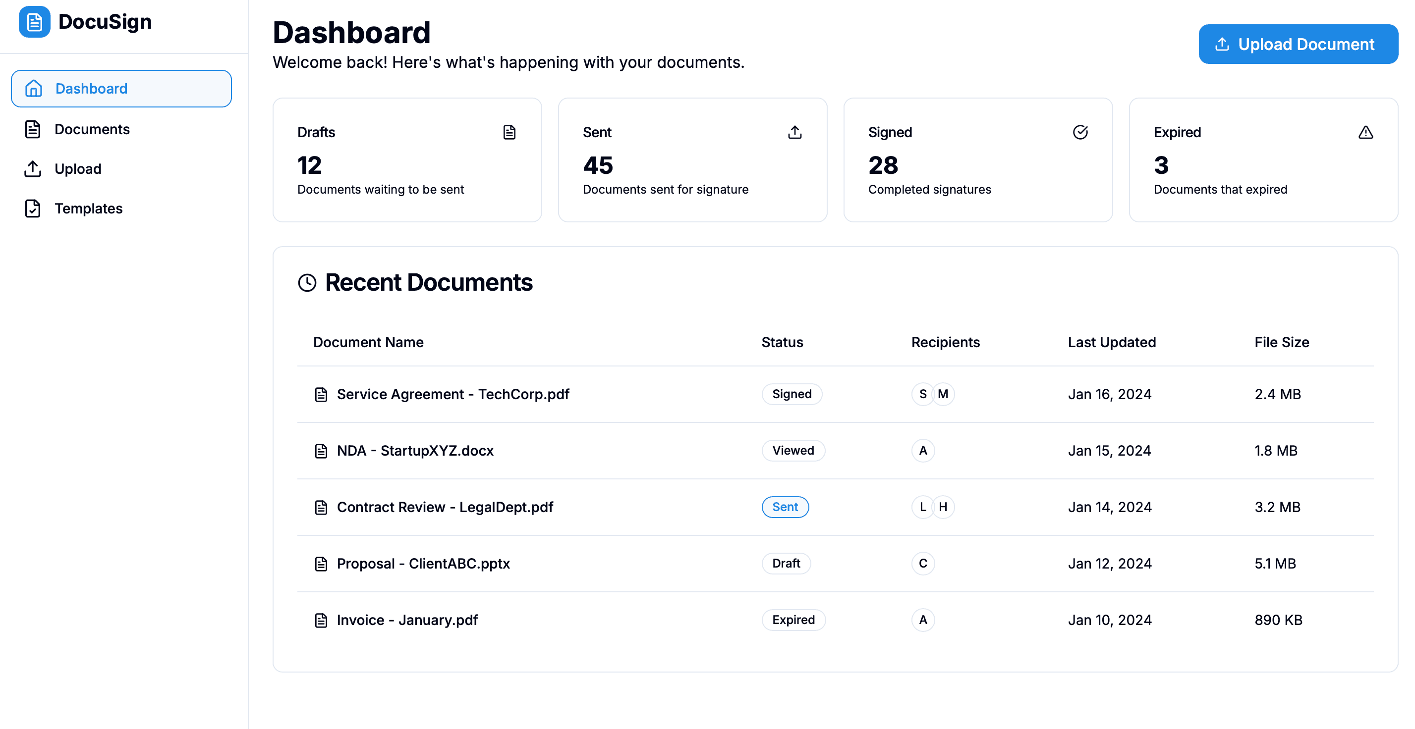 Screenshot of Infinit DocuSign